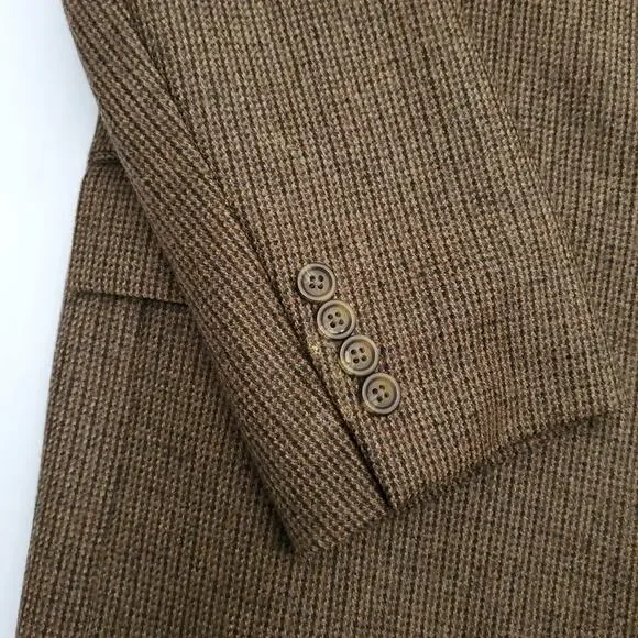 Chaps Ralph Lauren Brown Houndstooth Classic Wool Blazer Sport Coat Jacket 40R - Picture 4 of 11